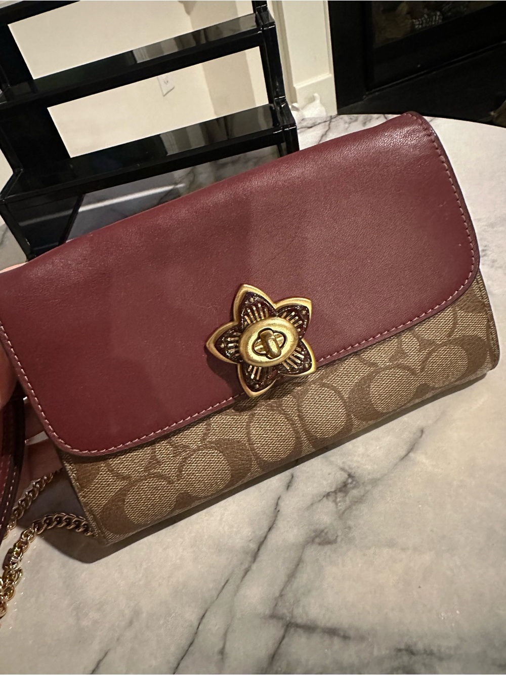 Coach Brown Signature Monogram Clutch with Burgundy Trim - Picture 3 of 16